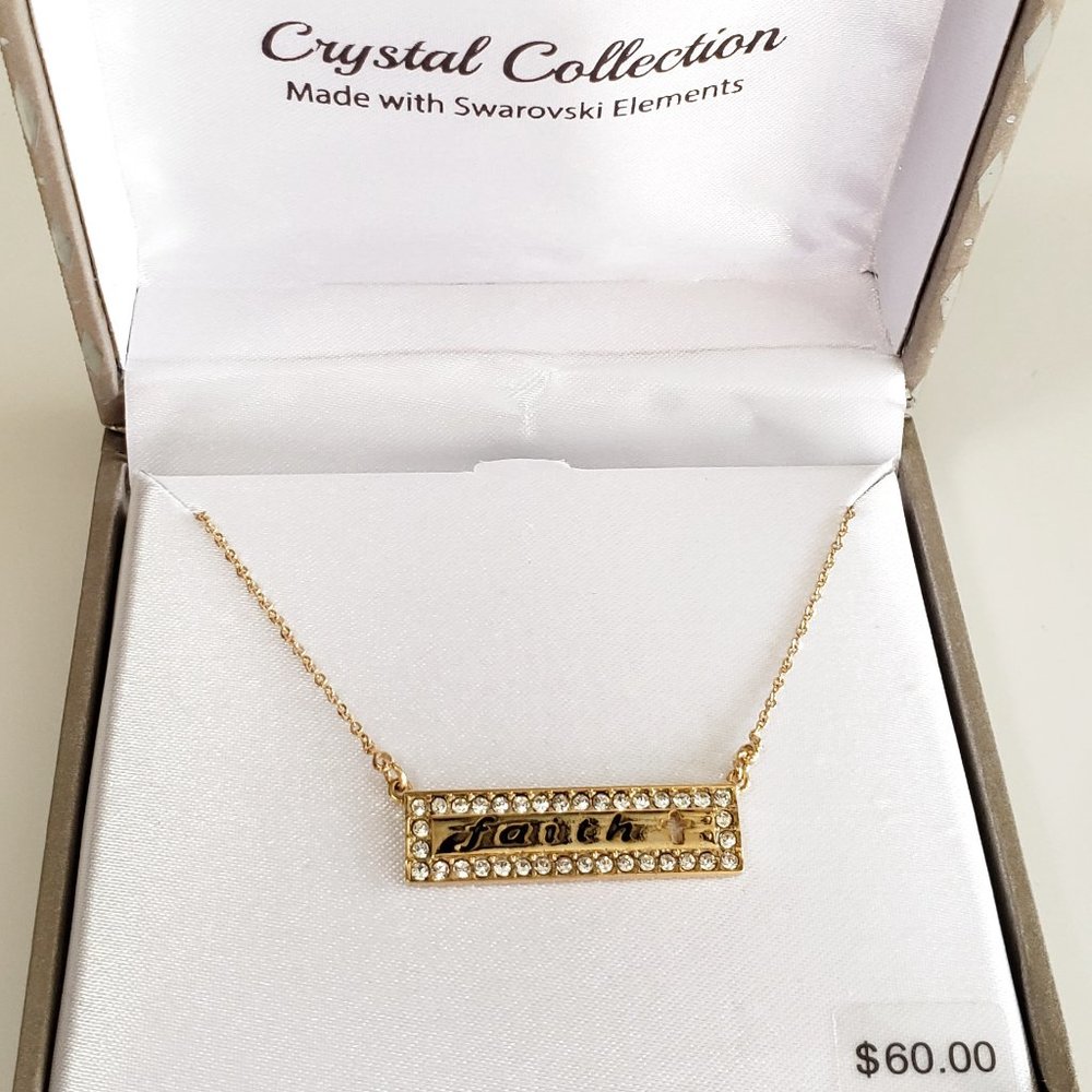 FAITH Cross Bar Necklace 14K Gold Plated Crystal